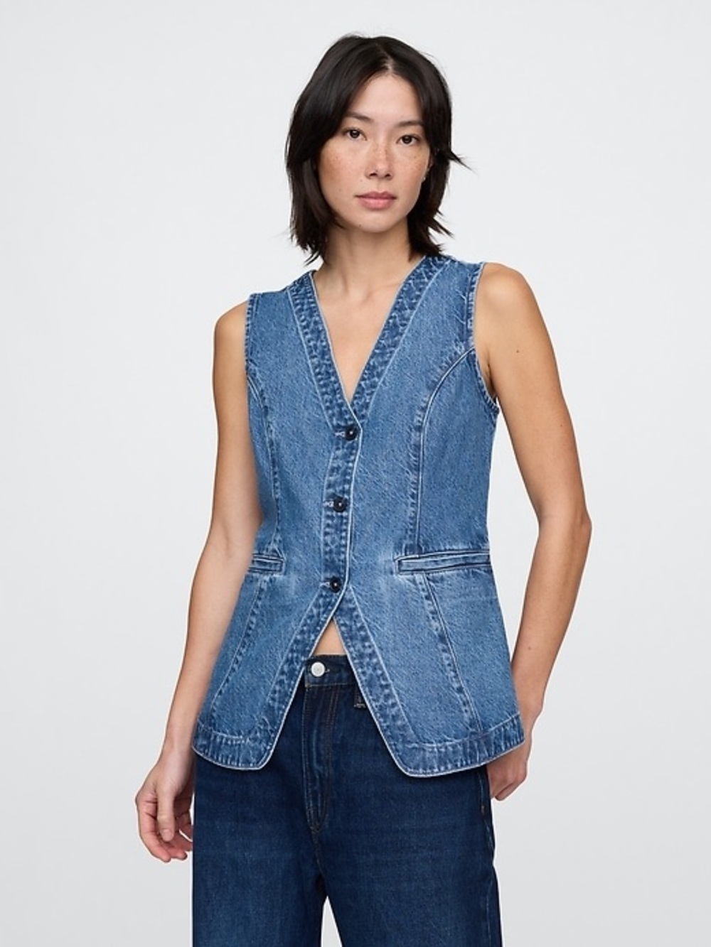 Gap Longline Denim Vest Top in Medium Blue (Tall)
